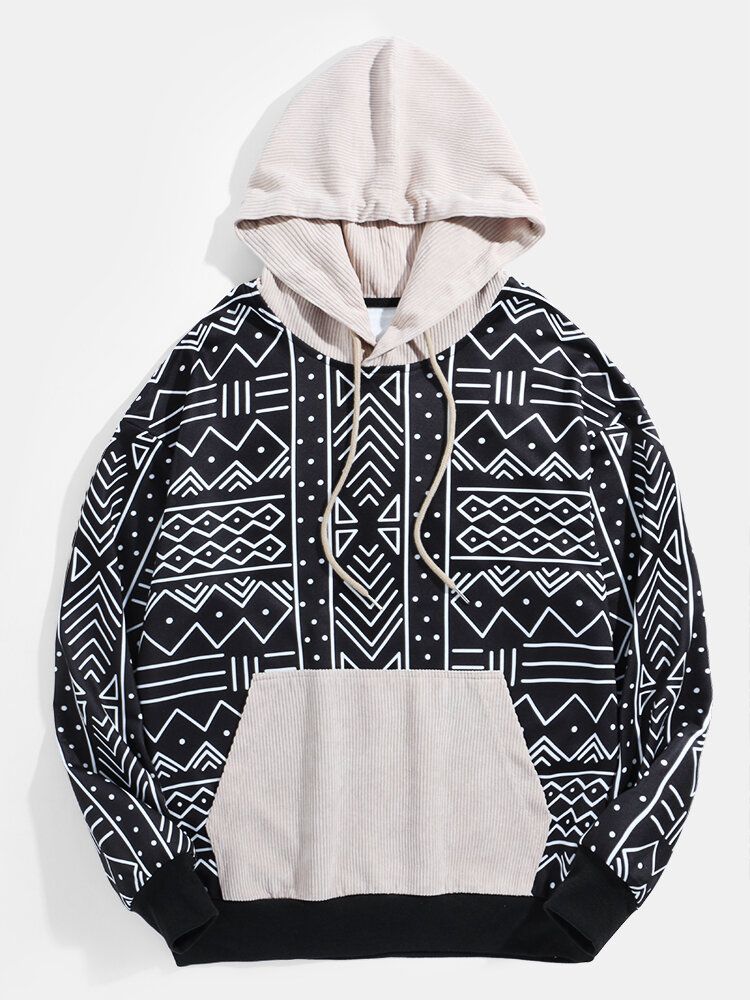 Sudaderas Con Capucha De Estilo Étnico De Manga Larga Con Estampado De Gráficos De Geometría Para Hombre