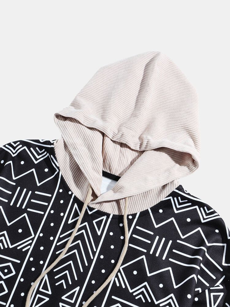 Sudaderas Con Capucha De Estilo Étnico De Manga Larga Con Estampado De Gráficos De Geometría Para Hombre