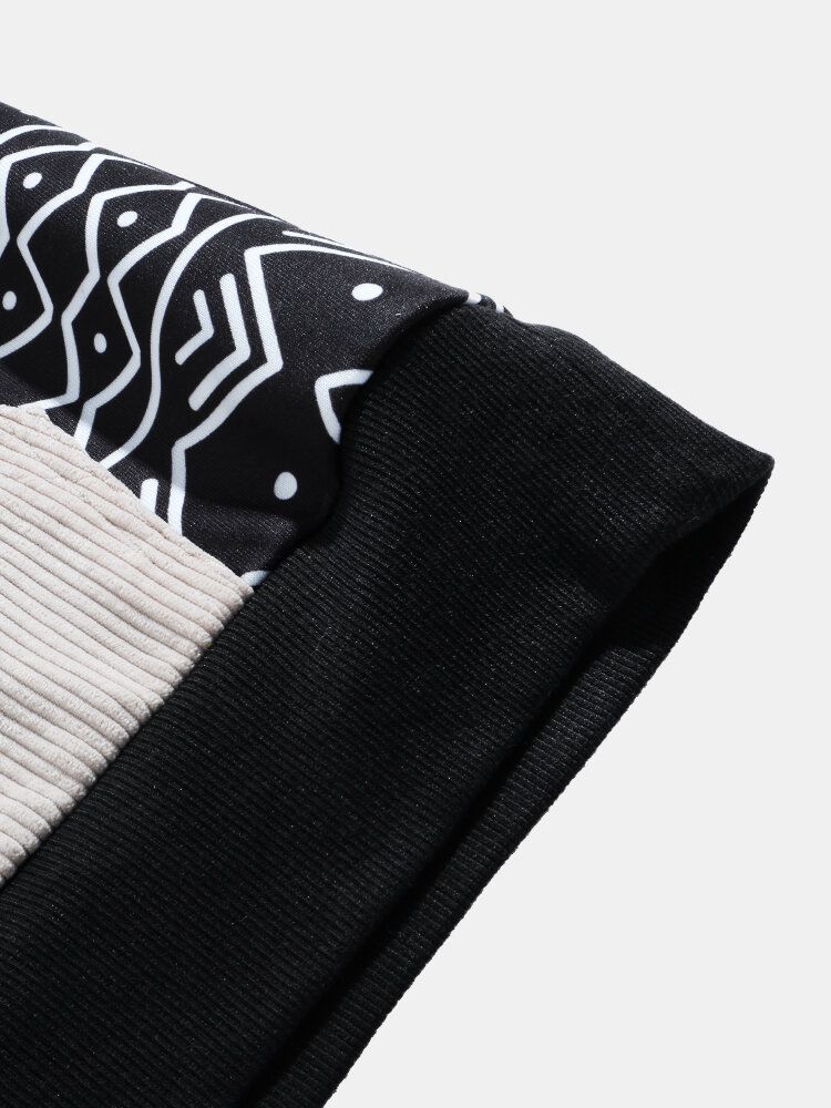 Sudaderas Con Capucha De Estilo Étnico De Manga Larga Con Estampado De Gráficos De Geometría Para Hombre