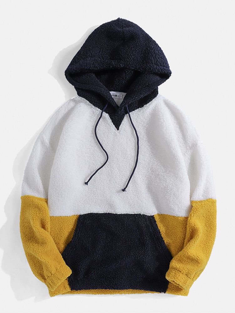 Sudaderas Con Capucha De Felpa Con Bolsillo De Canguro Con Hombros Caídos En Color Contrastante Para Hombre