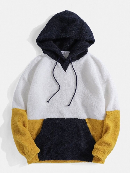 Sudaderas Con Capucha De Felpa Con Bolsillo De Canguro Con Hombros Caídos En Color Contrastante Para Hombre