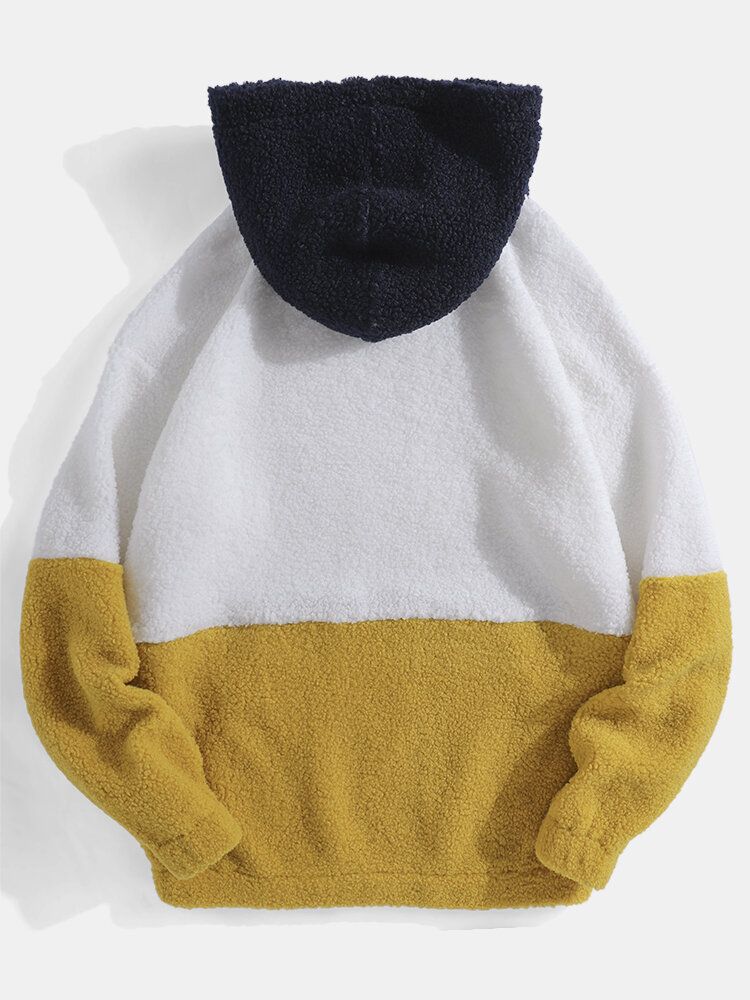 Sudaderas Con Capucha De Felpa Con Bolsillo De Canguro Con Hombros Caídos En Color Contrastante Para Hombre