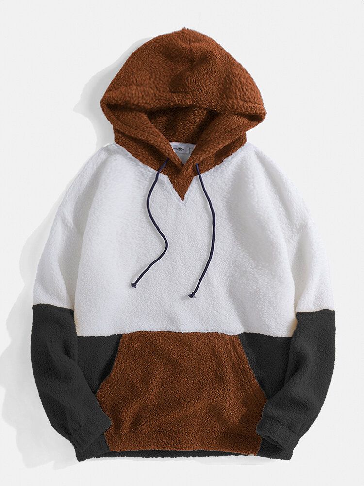 Sudaderas Con Capucha De Felpa Con Bolsillo De Canguro Con Hombros Caídos En Color Contrastante Para Hombre