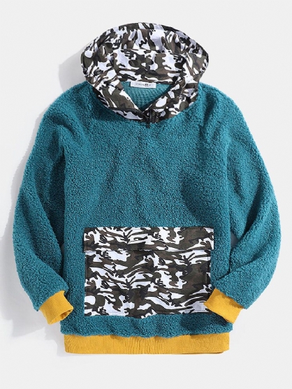 Sudaderas Con Capucha De Felpa De Felpa Con Estampado De Camuflaje Y Bolsillo Con Solapa Para Hombre