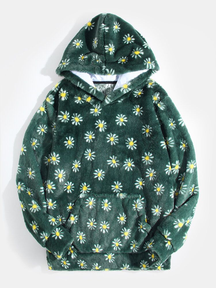 Sudaderas Con Capucha De Felpa Mullidas Verdes De Manga Larga Con Bolsillo Para Hombre Daisy Tie Dye