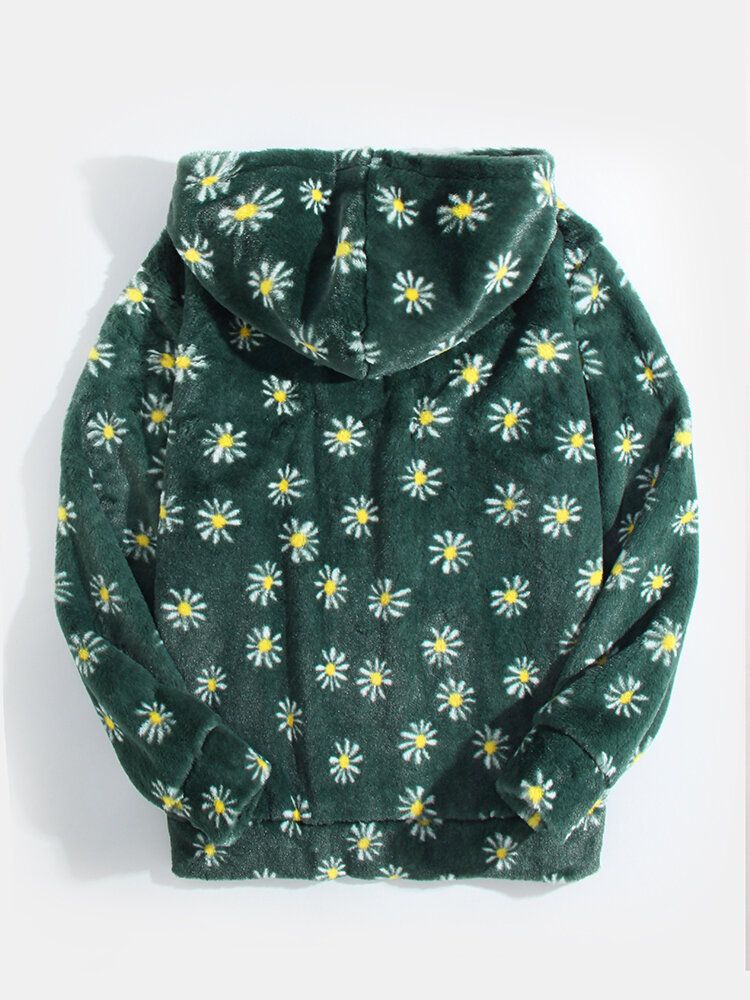 Sudaderas Con Capucha De Felpa Mullidas Verdes De Manga Larga Con Bolsillo Para Hombre Daisy Tie Dye