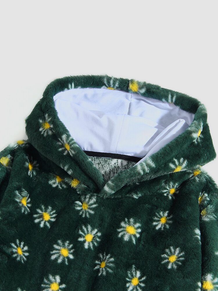 Sudaderas Con Capucha De Felpa Mullidas Verdes De Manga Larga Con Bolsillo Para Hombre Daisy Tie Dye