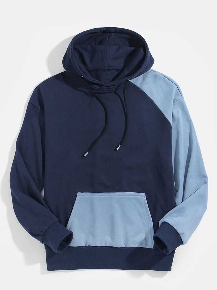 Sudaderas Con Capucha De Hombro Caído Con Bolsillo De Canguro De Color Sólido Para Hombre