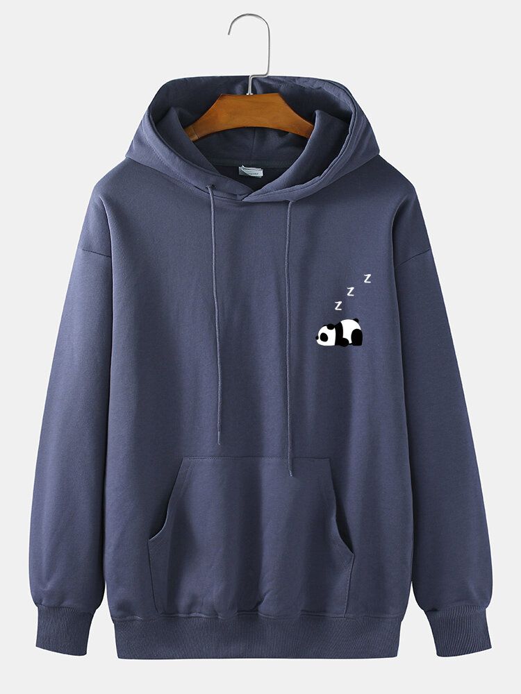 Sudaderas Con Capucha De Hombro Con Estampado De Panda De Dibujos Animados De Algodón Para Hombre Con Bolsillo