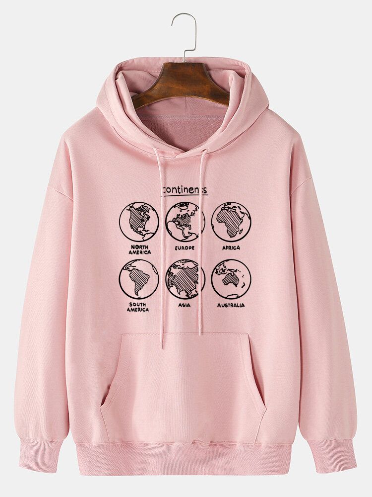 Sudaderas Con Capucha De Hombros Caídas Con Bolsillo De Canguro Con Estampado De Mapa 100% Algodón Para Hombre