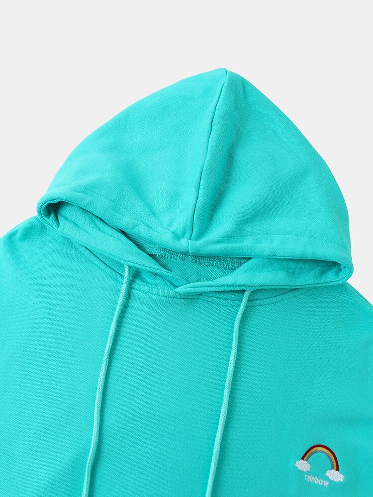 Sudaderas Con Capucha De Hombros Caídas Con Bordado De Arcoíris Para Hombre Con Bolsillo Canguro