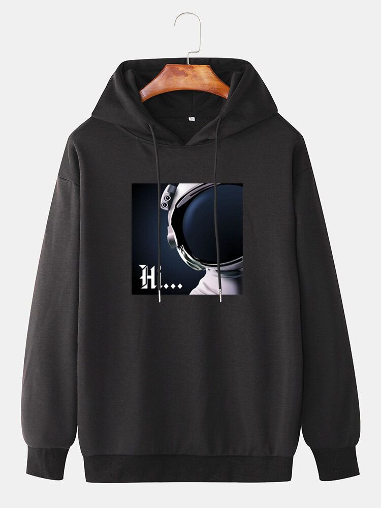 Sudaderas Con Capucha De Hombros Caídas Casuales De Manga Larga Con Estampado De Astronauta Para Hombre