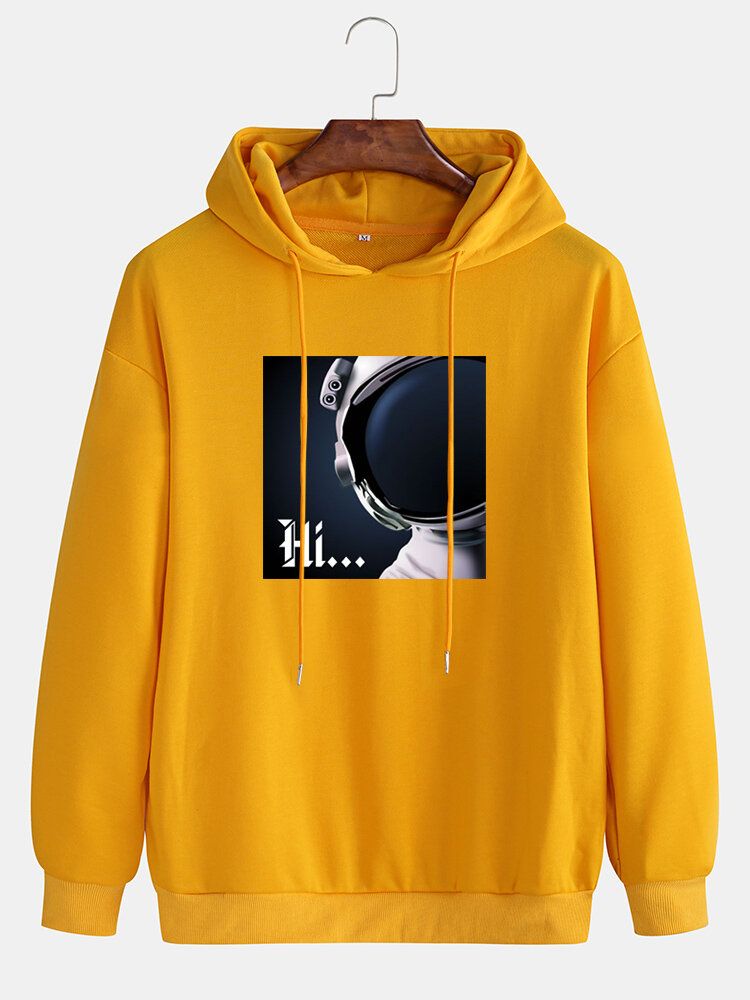 Sudaderas Con Capucha De Hombros Caídas Casuales De Manga Larga Con Estampado De Astronauta Para Hombre