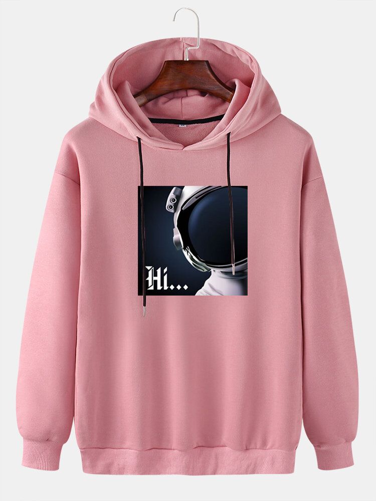 Sudaderas Con Capucha De Hombros Caídas Casuales De Manga Larga Con Estampado De Astronauta Para Hombre