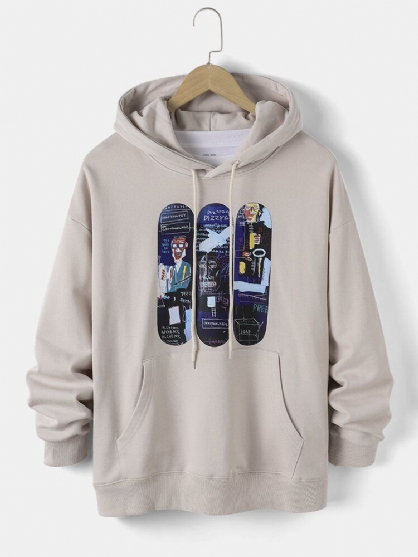 Sudaderas Con Capucha De Hombros Caídas Con Estampado De Graffiti Y Monopatín Divertido De Algodón Para Hombre Con Bolsillo