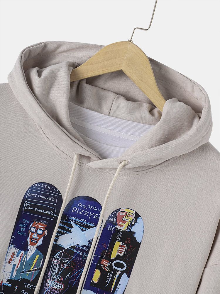 Sudaderas Con Capucha De Hombros Caídas Con Estampado De Graffiti Y Monopatín Divertido De Algodón Para Hombre Con Bolsillo