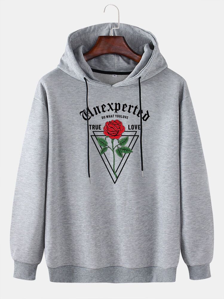 Sudaderas Con Capucha De Hombros Caídos De Manga Larga Con Gráficos Casuales De Rosas Y Letras Para Hombres