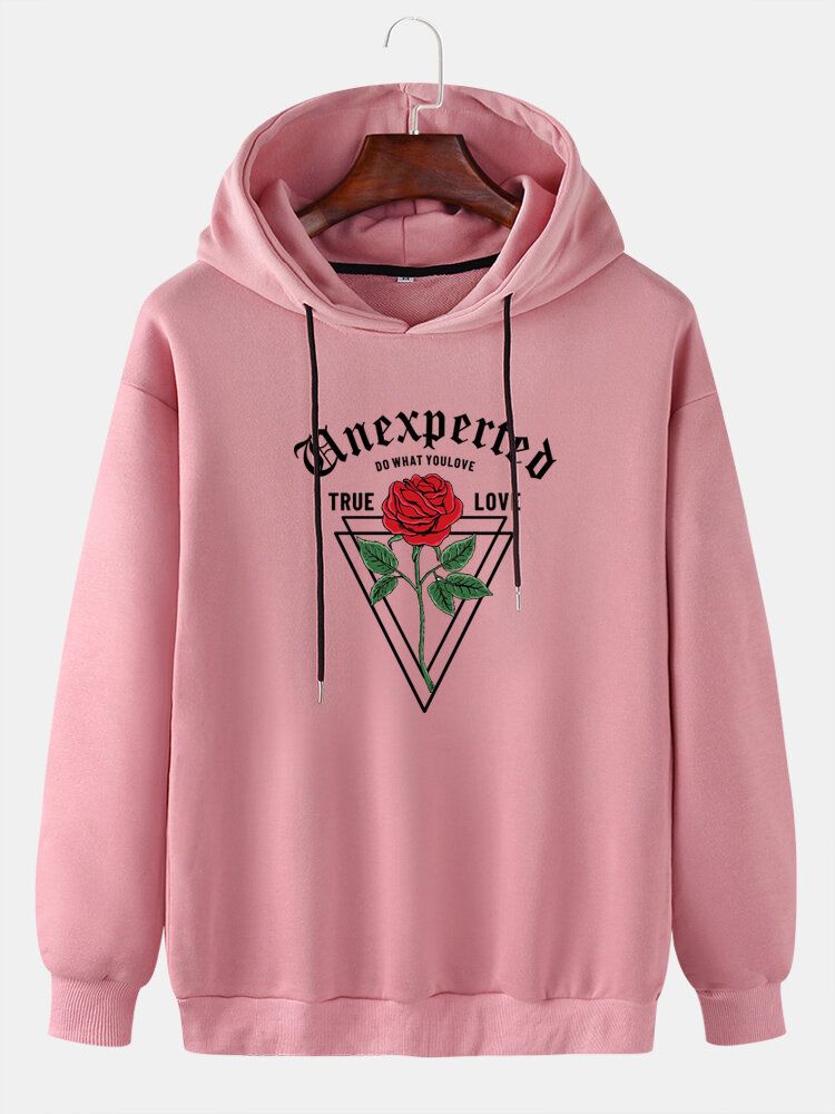 Sudaderas Con Capucha De Hombros Caídos De Manga Larga Con Gráficos Casuales De Rosas Y Letras Para Hombres