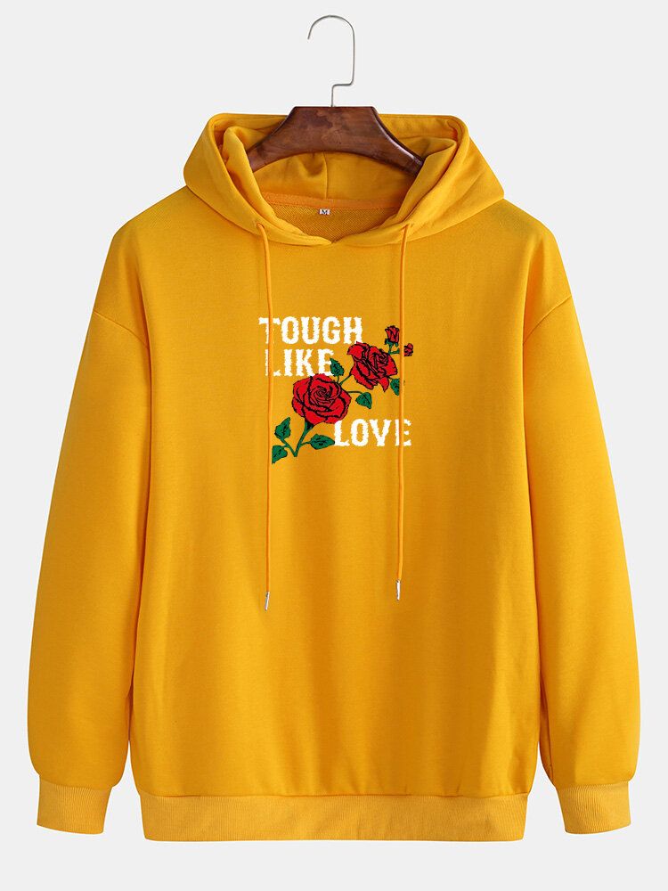 Sudaderas Con Capucha De Hombros Caídos De Manga Larga Con Gráficos De Letras Rosas Para Hombre