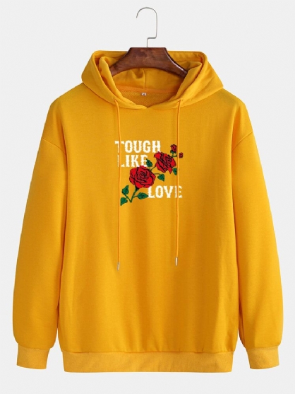 Sudaderas Con Capucha De Hombros Caídos De Manga Larga Con Gráficos De Letras Rosas Para Hombre