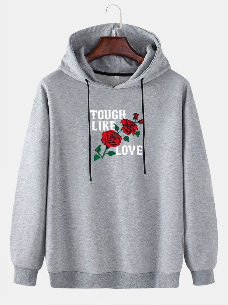 Sudaderas Con Capucha De Hombros Caídos De Manga Larga Con Gráficos De Letras Rosas Para Hombre