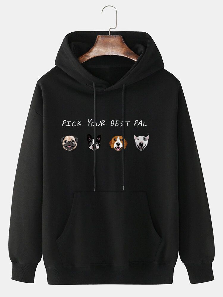 Sudaderas Con Capucha Con Hombros Caídos Y Estampado De Letras Y Animales De Dibujos Animados Para Hombre Con Bolsillo