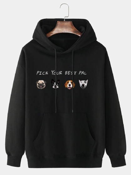 Sudaderas Con Capucha Con Hombros Caídos Y Estampado De Letras Y Animales De Dibujos Animados Para Hombre Con Bolsillo