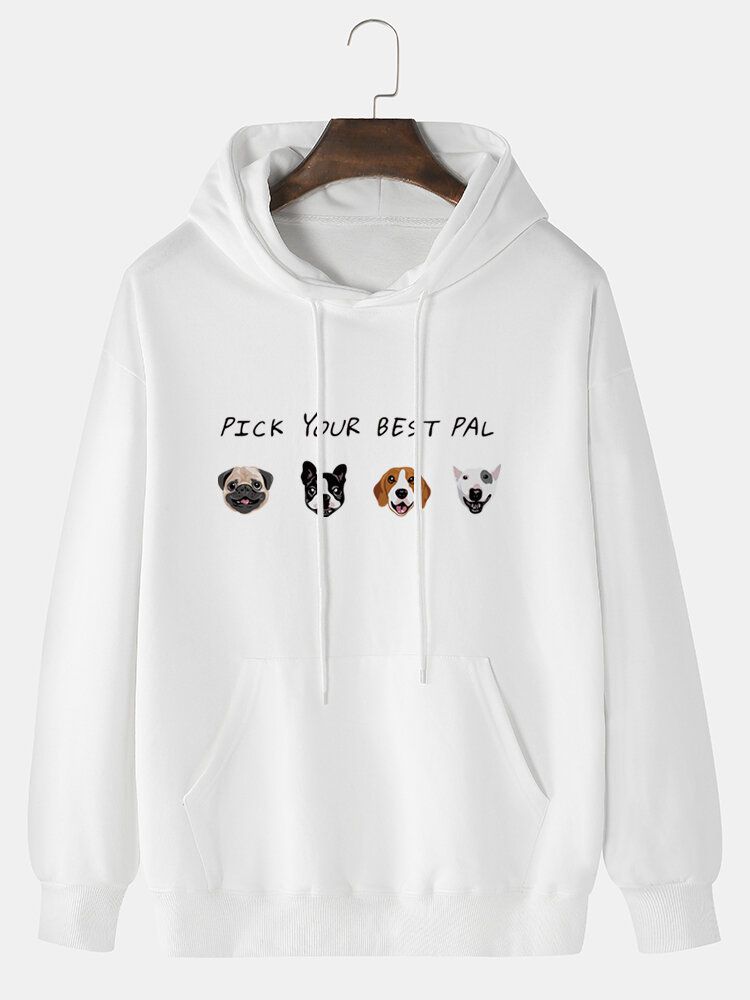 Sudaderas Con Capucha Con Hombros Caídos Y Estampado De Letras Y Animales De Dibujos Animados Para Hombre Con Bolsillo