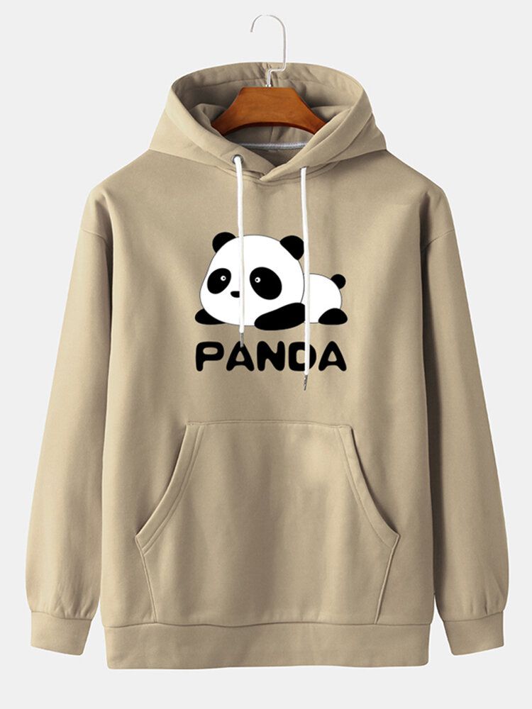 Sudaderas Con Capucha Con Hombros Caídos Y Estampado De Panda De Dibujos Animados Para Hombre Con Bolsillo