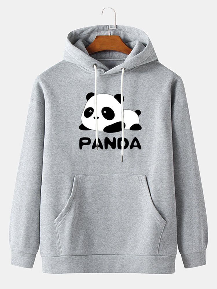 Sudaderas Con Capucha Con Hombros Caídos Y Estampado De Panda De Dibujos Animados Para Hombre Con Bolsillo