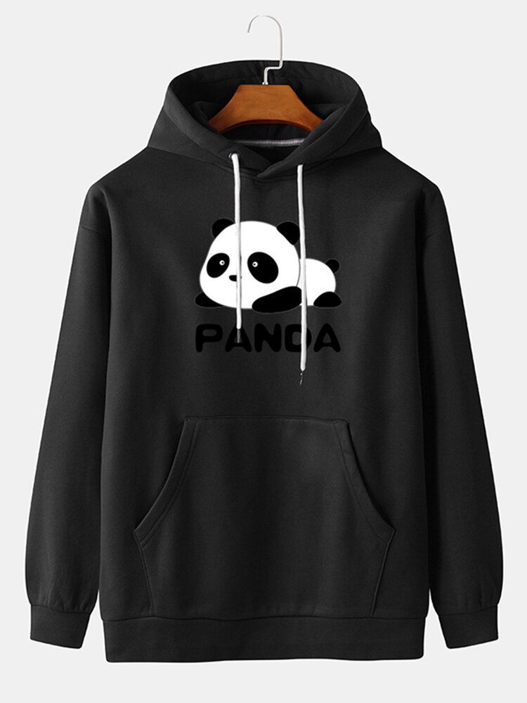 Sudaderas Con Capucha Con Hombros Caídos Y Estampado De Panda De Dibujos Animados Para Hombre Con Bolsillo