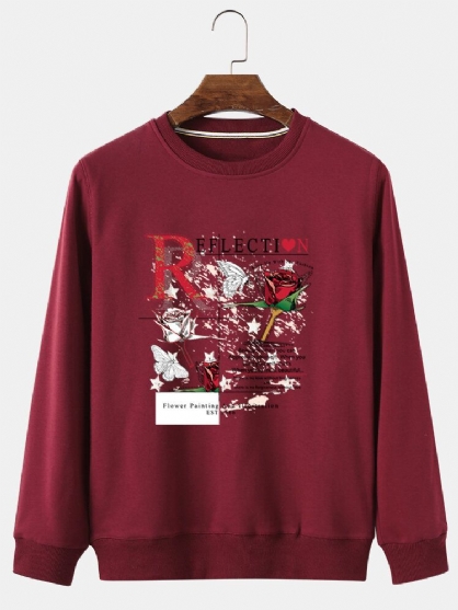 Sudaderas Con Capucha Informales De Algodón Con Cuello Redondo Y Gráfico De Rosas Para Hombre