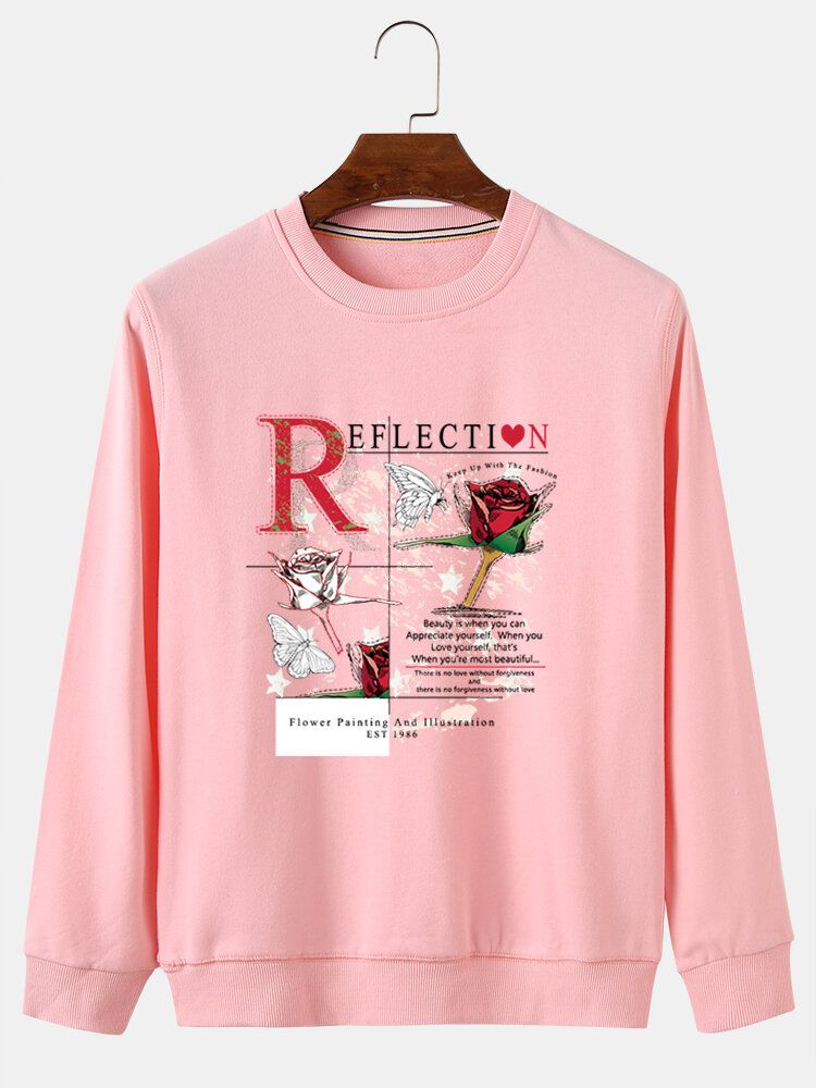 Sudaderas Con Capucha Informales De Algodón Con Cuello Redondo Y Gráfico De Rosas Para Hombre