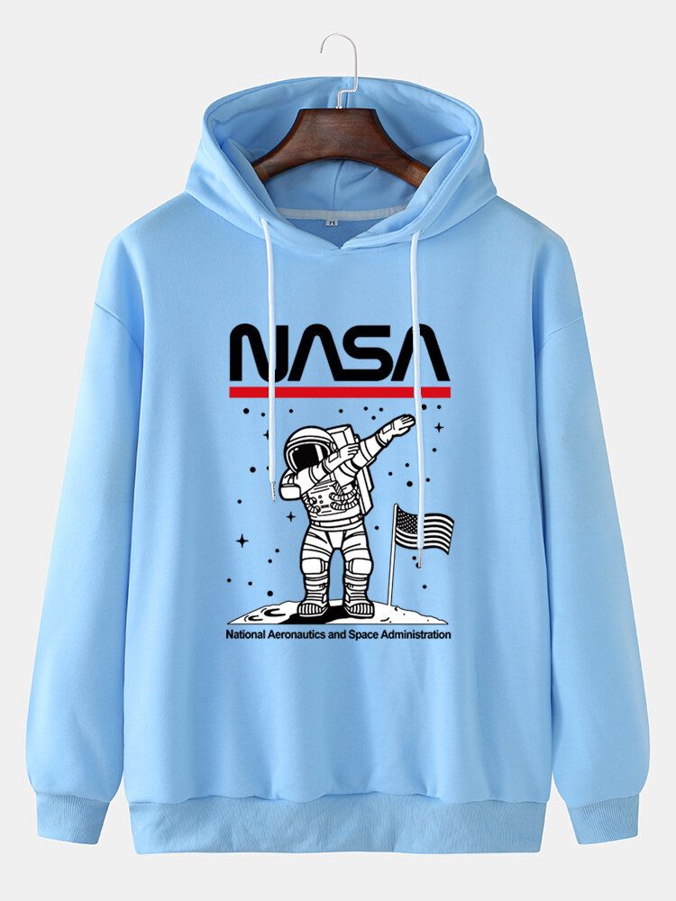 Sudaderas Con Capucha Informales De Algodón Con Hombros Caídos Con Estampado De Astronauta Divertido Para Hombre