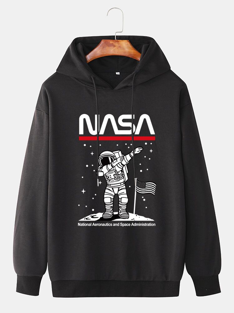 Sudaderas Con Capucha Informales De Algodón Con Hombros Caídos Con Estampado De Astronauta Divertido Para Hombre