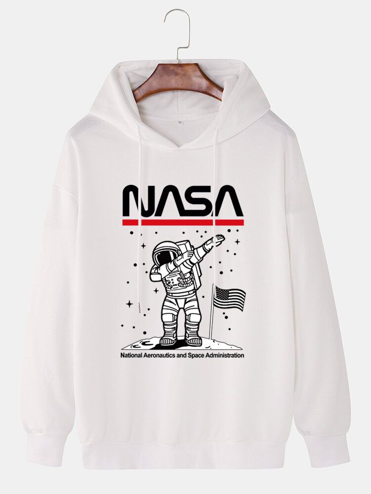 Sudaderas Con Capucha Informales De Algodón Con Hombros Caídos Con Estampado De Astronauta Divertido Para Hombre