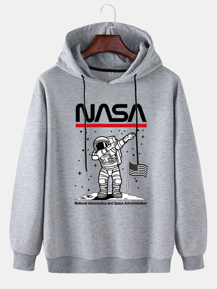 Sudaderas Con Capucha Informales De Algodón Con Hombros Caídos Con Estampado De Astronauta Divertido Para Hombre