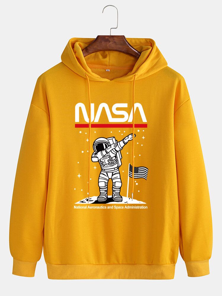 Sudaderas Con Capucha Informales De Algodón Con Hombros Caídos Con Estampado De Astronauta Divertido Para Hombre