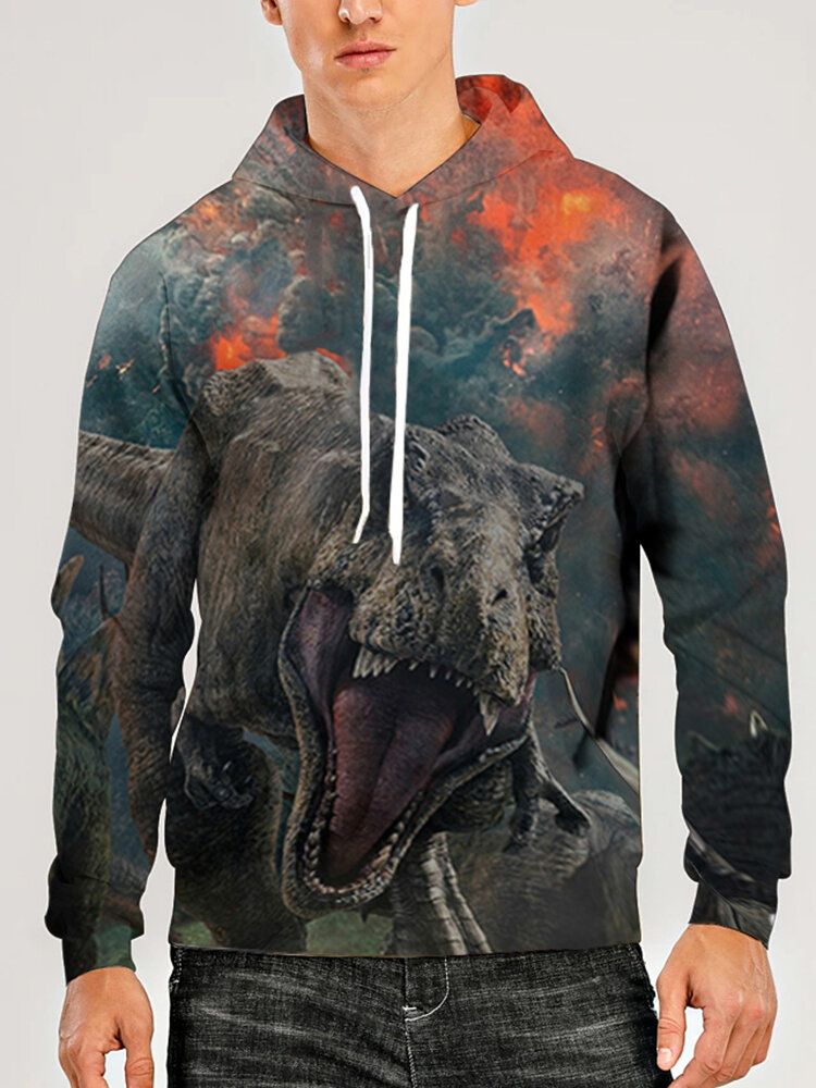 Sudaderas Con Capucha Informales Con Cordón Con Estampado De Dinosaurio En 3d Para Hombre