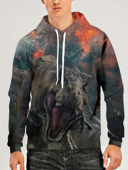 Sudaderas Con Capucha Informales Con Cordón Con Estampado De Dinosaurio En 3d Para Hombre