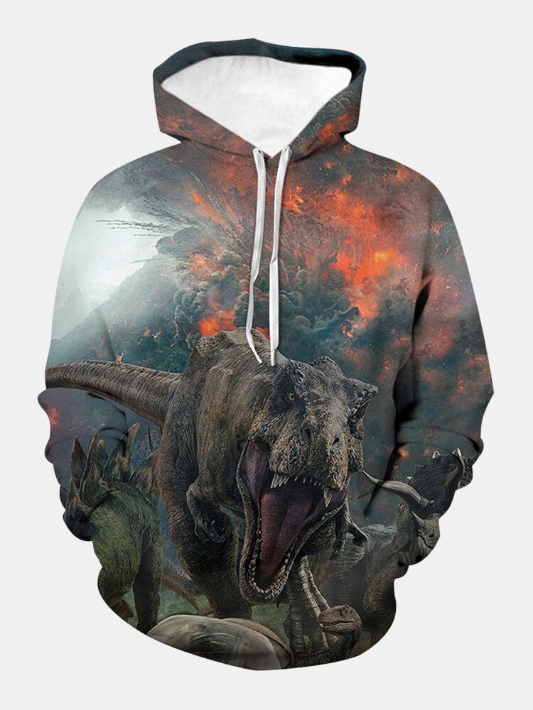 Sudaderas Con Capucha Informales Con Cordón Con Estampado De Dinosaurio En 3d Para Hombre