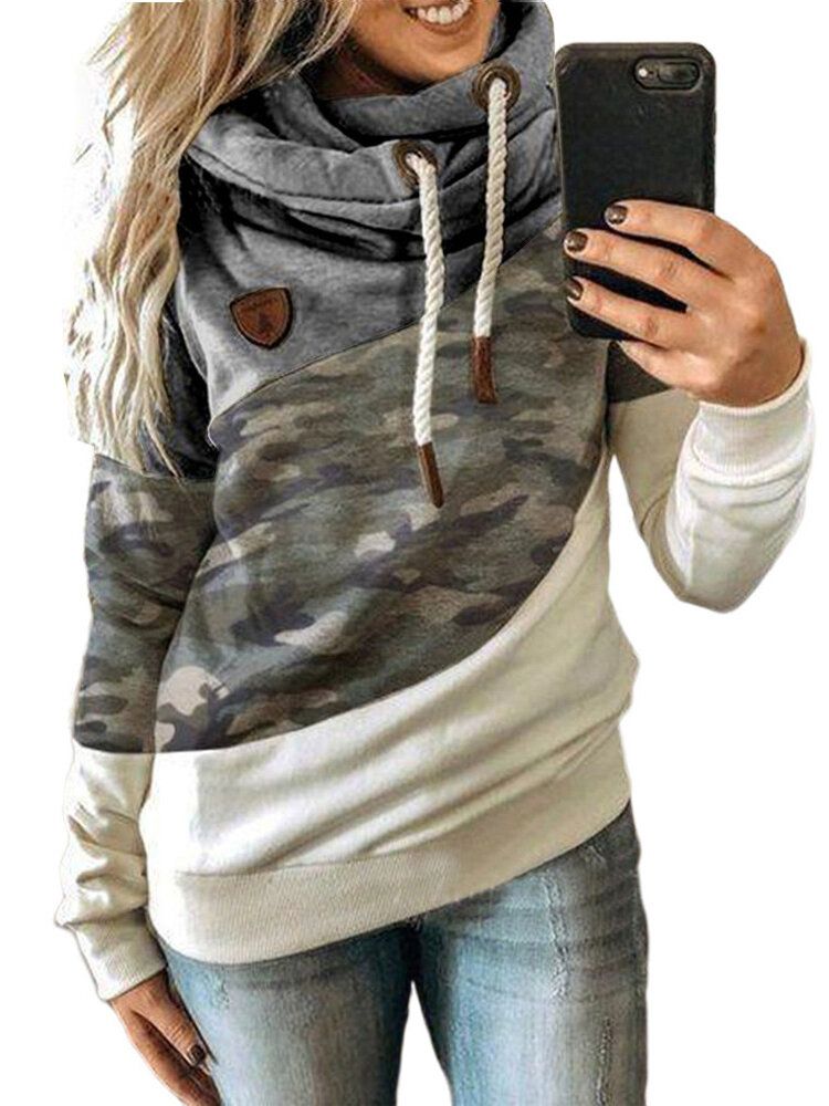 Sudaderas Con Capucha Informales Con Cordón De Manga Larga De Algodón Con Estampado De Camuflaje Para Mujer