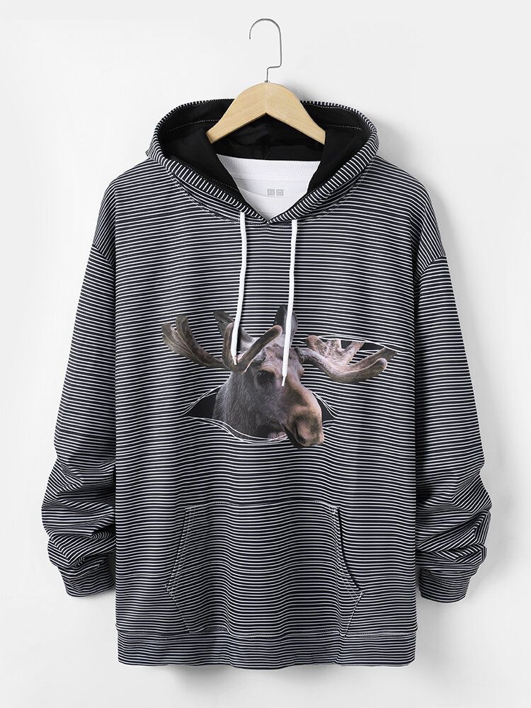 Sudaderas Con Capucha Informales Con Cordón Y Estampado Animal En 3d De Rayas Para Hombre Con Bolsillo