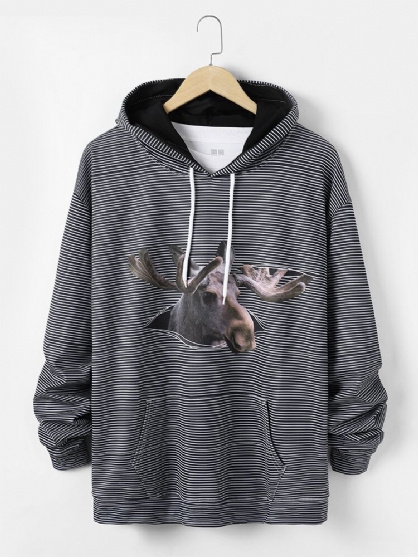 Sudaderas Con Capucha Informales Con Cordón Y Estampado Animal En 3d De Rayas Para Hombre Con Bolsillo