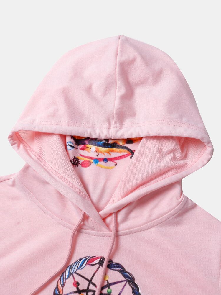 Sudaderas Con Capucha Informales De Cuello Alto De Manga Larga Con Estampado De Mujeres Con Bolsillo