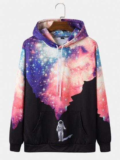 Sudaderas Con Capucha Informales Con Estampado De Cielo Estrellado De Astronauta Para Hombre