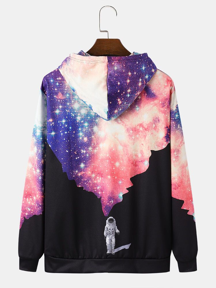 Sudaderas Con Capucha Informales Con Estampado De Cielo Estrellado De Astronauta Para Hombre