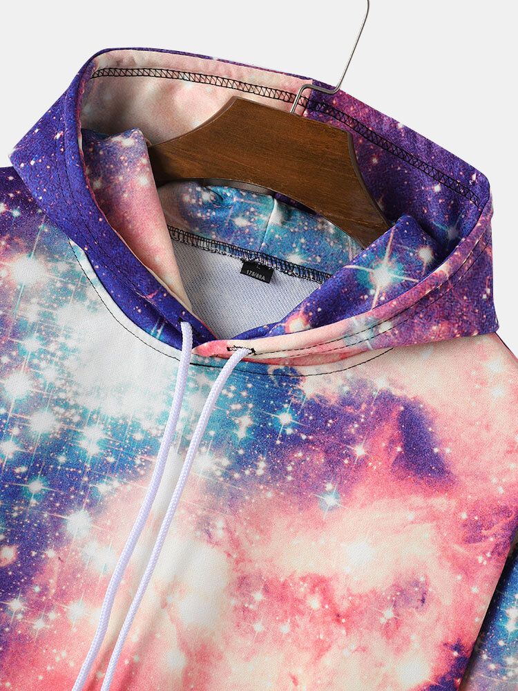 Sudaderas Con Capucha Informales Con Estampado De Cielo Estrellado De Astronauta Para Hombre