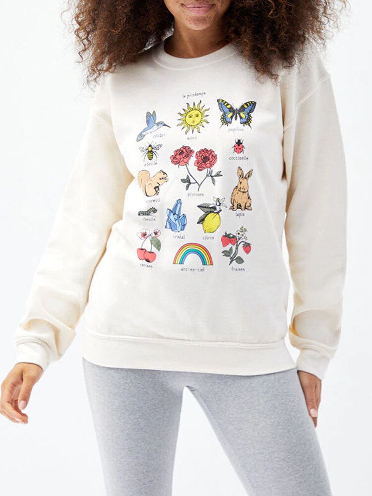 Sudaderas Con Capucha Informales Con Hombros Caídos Y Cuello Redondo Con Estampado De Letras De Animales Para Mujer