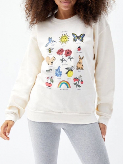 Sudaderas Con Capucha Informales Con Hombros Caídos Y Cuello Redondo Con Estampado De Letras De Animales Para Mujer